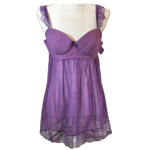 PARFAIT by Affinities Purple Lace Trim Babydoll Lingerie Sz M Bra 30D